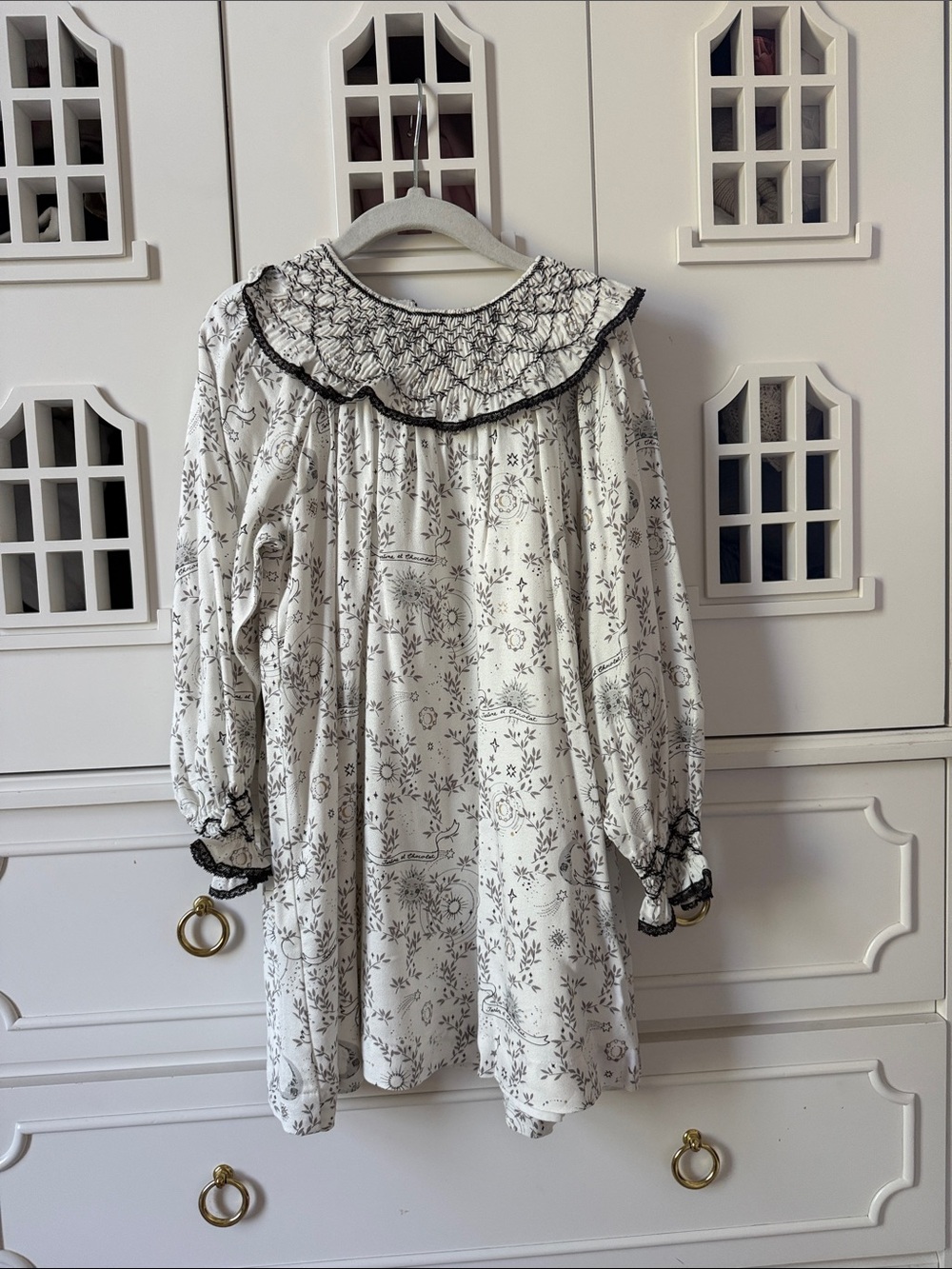 Tartine et Chocolat Cream and Black Floral Ruffle Dress